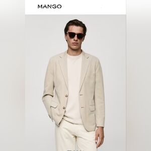 MNG MANGO Mens Smart Collection Slim Fit Blazer Biege Sz 44 NWT